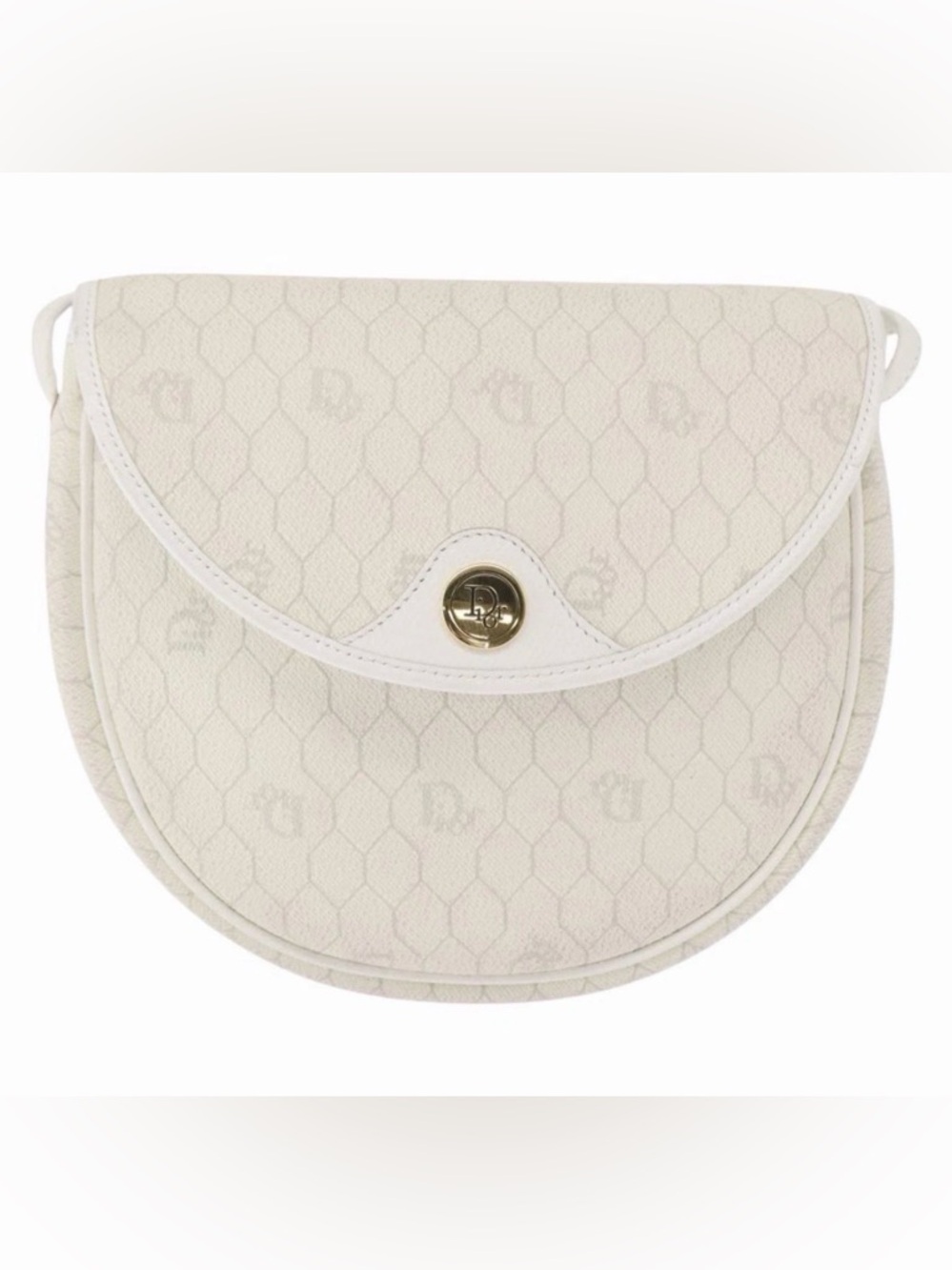 Christian Dior Honeycomb Canvas Shoulder Bag PVC Gold White Auth